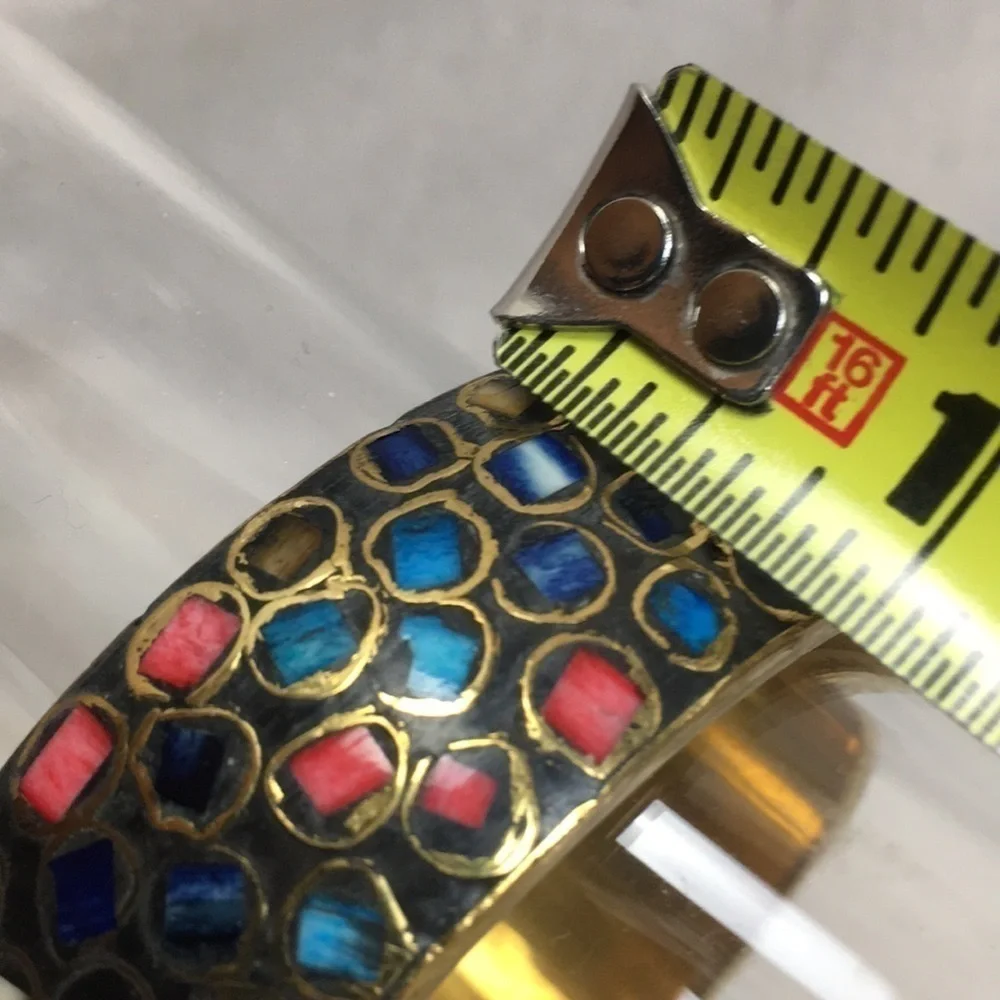 Wide brass shell inlaid bangle Bracelet